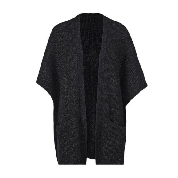 Cabi Lagenlook Charcoal Black Sparkle Open Front Poncho Sweater Size XS/S - Picture 1 of 10
